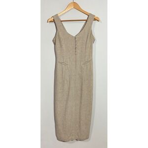 Rampage Midi Dress Women Small Beige Linen Blend V-Neck Tie Back Vintage Style